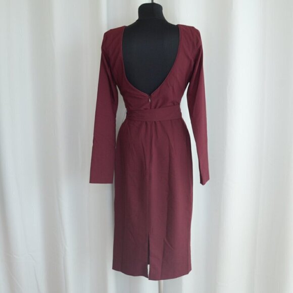 Dress the Population Caro Burgundy Long Sleeve Belted Sheath Dress Sz M - Picture 3 of 9